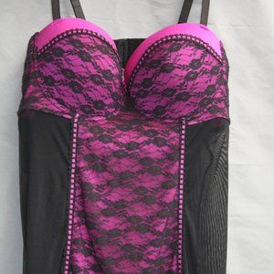 Corset Style Sexy Lingerie Hot Pink/Black Lace